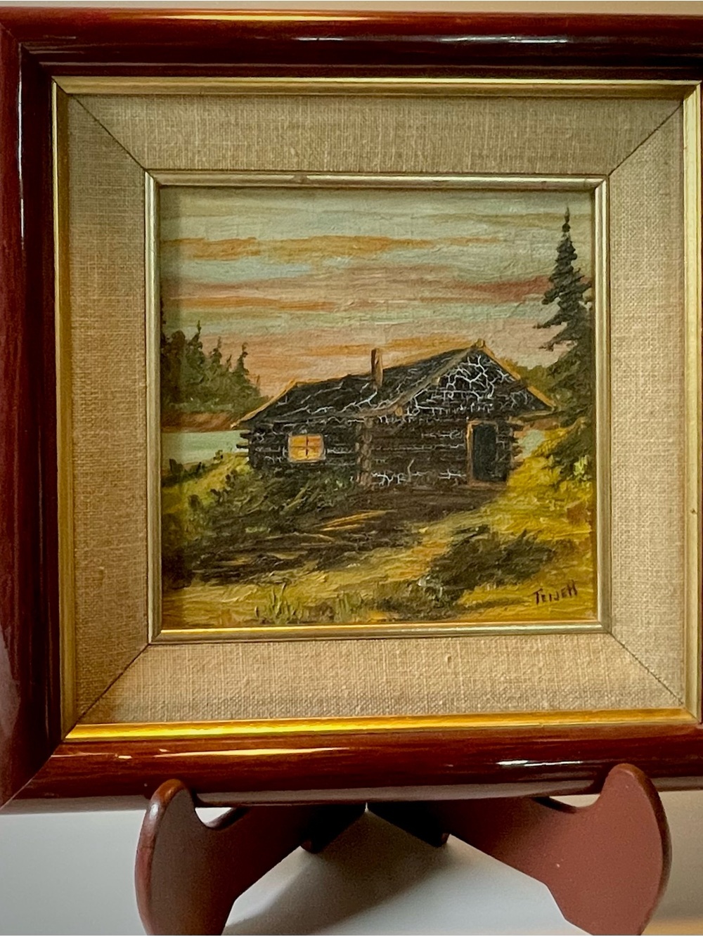 Hand-Painted Cabin Landscape Wall Art - Signed Teijeh